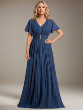 A-line V-Neck Floor-Length Chiffon Mother of the Bride Dress With Crystal Brooch Pleated